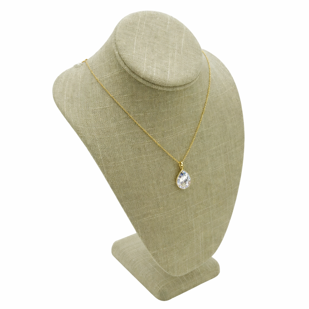 Grey Linen Jewelry Necklace Display Bust, 11" Tall