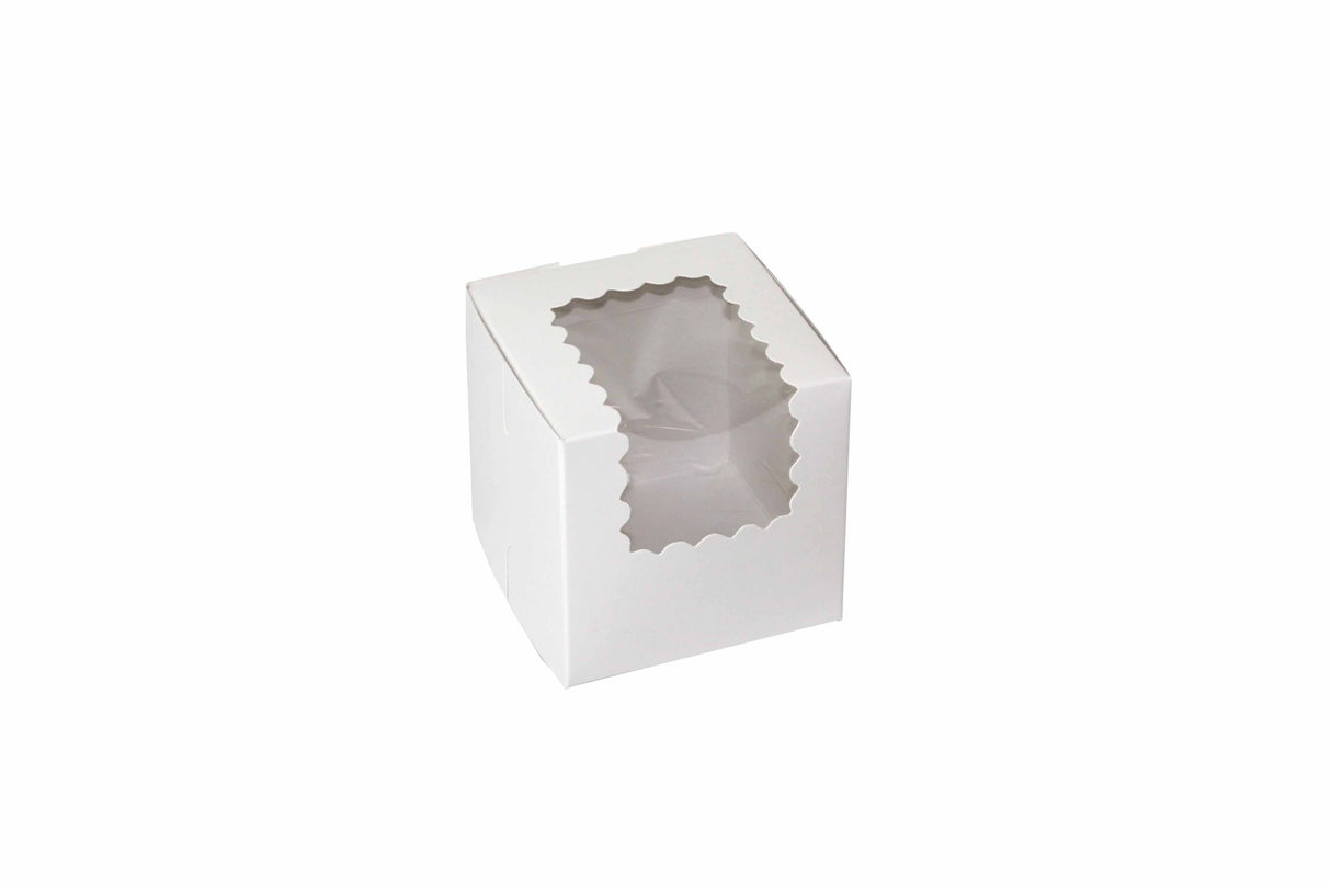 4" x 4" x 4" White Windowed Cupcake Boxes - Holds 1 - 100 Per Pack