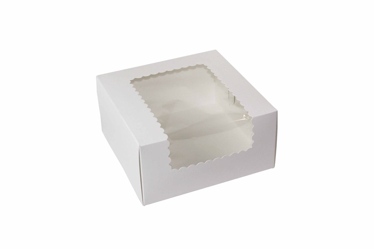 8" x 8" x 4" White Jumbo Window Cupcake Boxes - Holds 4 - 100 Per Pack