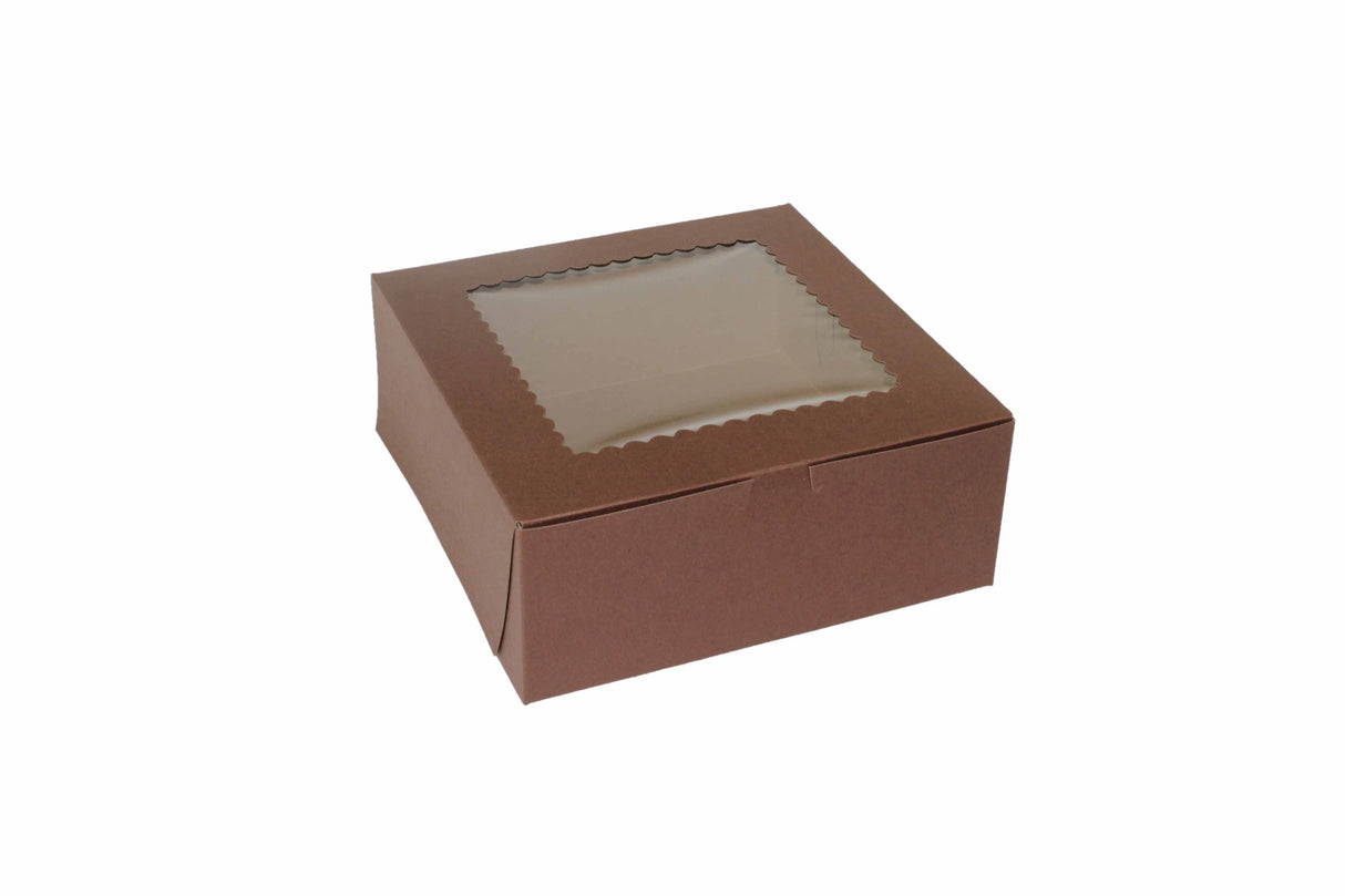 10" x 10" x 4" Chocolate Windowed Cupcake Boxes - Holds 6 - 100 Per Pack
