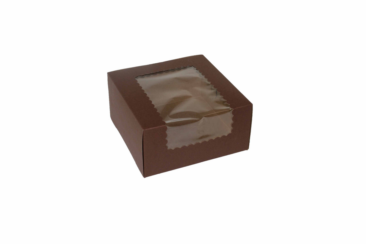 8" x 8" x 4" Chocolate Jumbo Window Cupcake Boxes - Holds 4 - 100 Per Pack