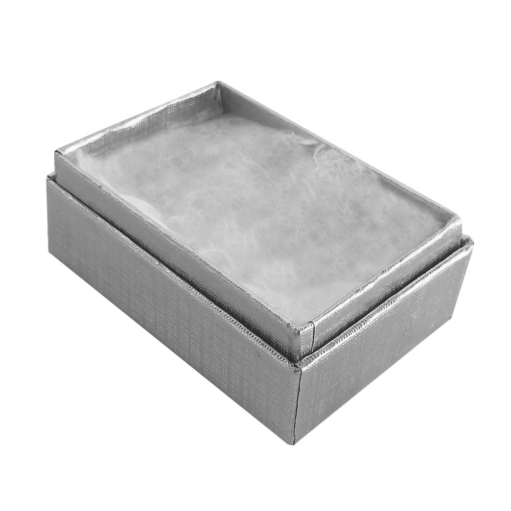 Silver Linen Pattern Paper Cotton Filled Jewelry Gift Boxes #11