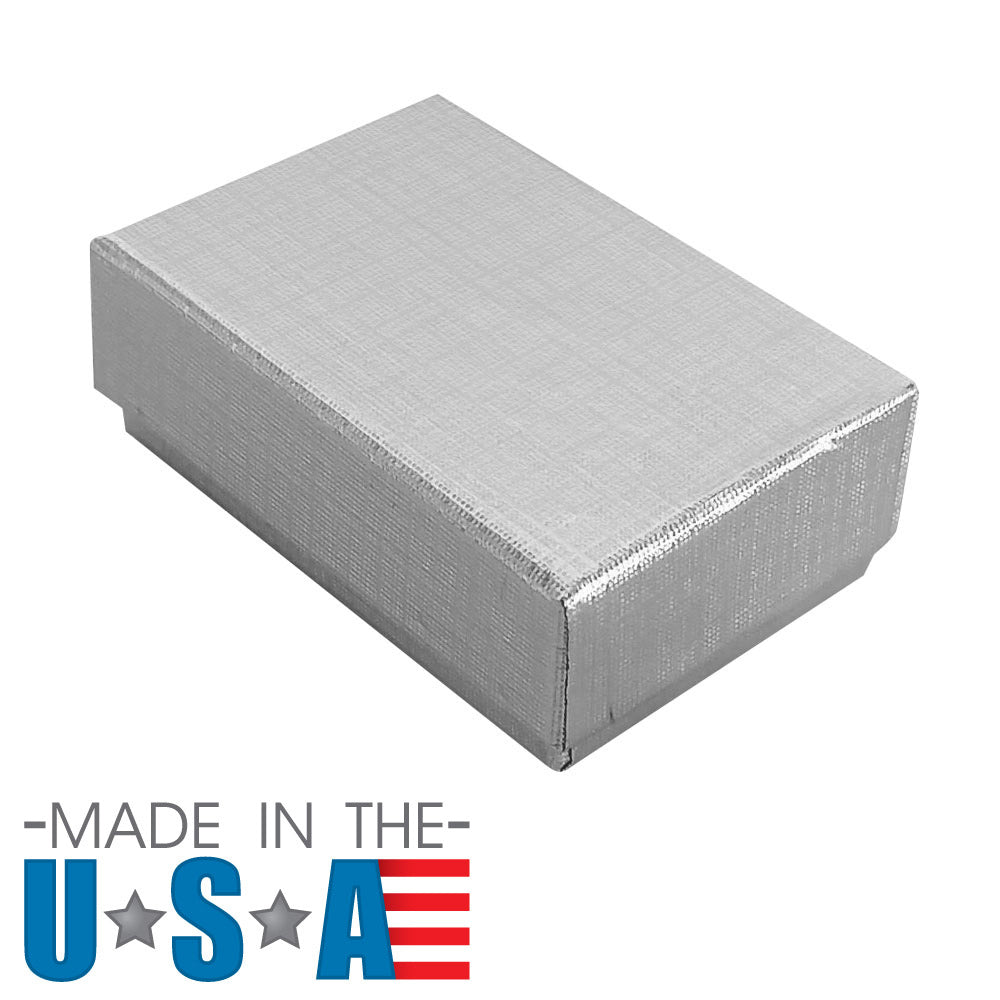 Silver Linen Pattern Paper Cotton Filled Jewelry Gift Boxes #11