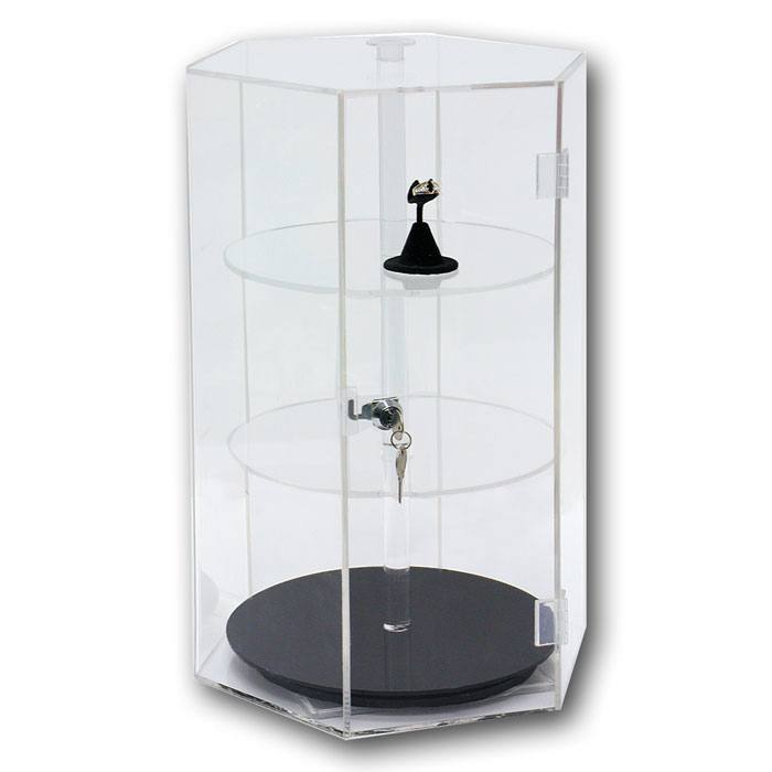 Rotating Clear Acrylic 3 Shelf Display Showcase