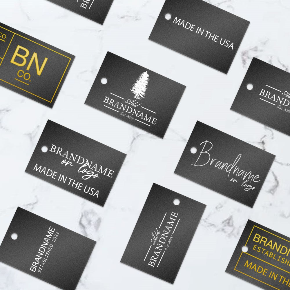 Shimmer Black Custom Hang Tag Square - 1-1/4" x 1-7/8" (100 pcs)