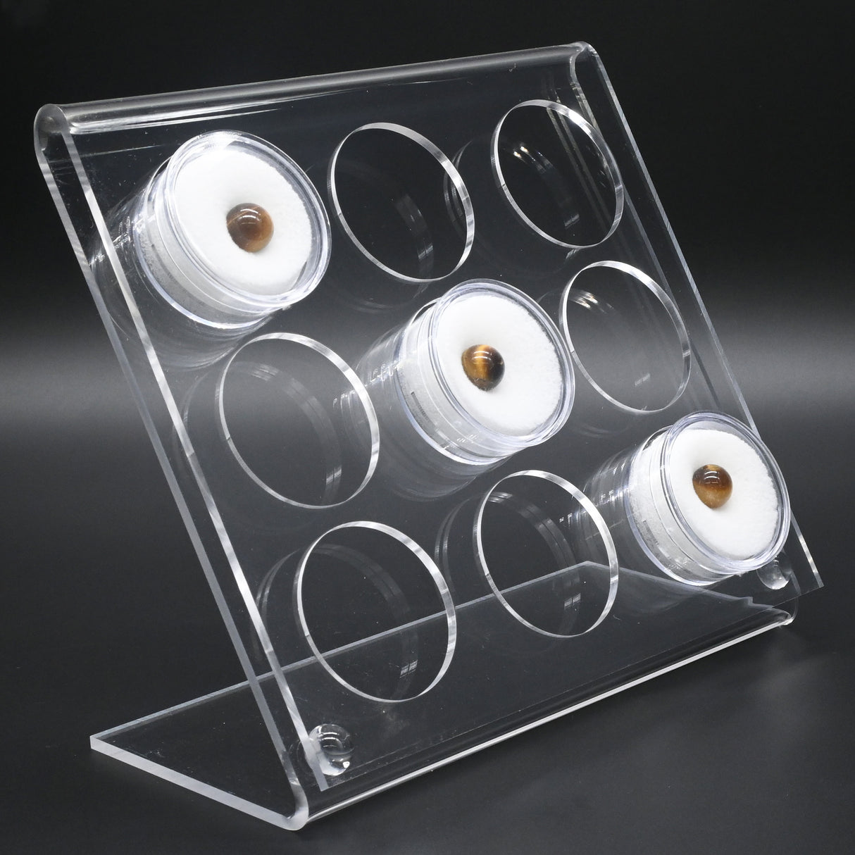 Clear Acrylic 9 Compartment Gemstone Jar Holder Easel - Jars Diameter 1-3/8"