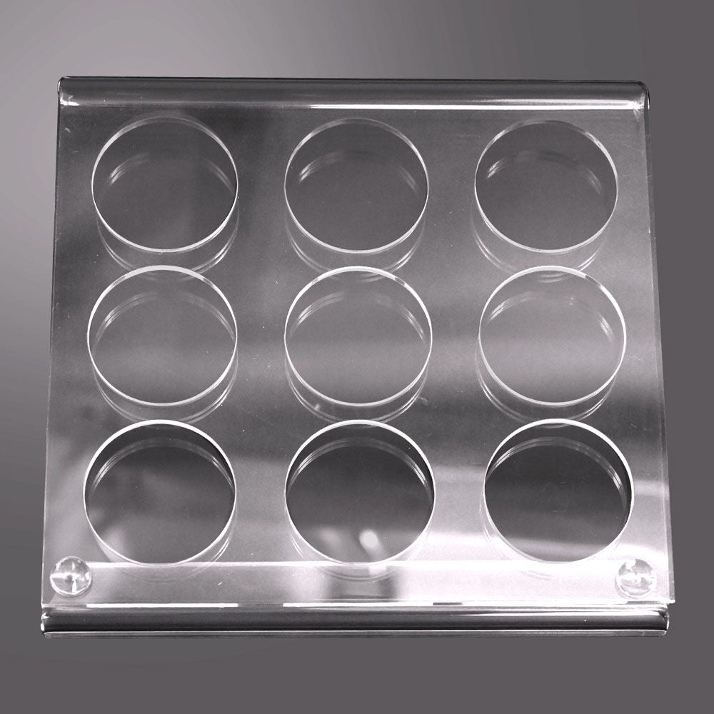 Clear Acrylic 9 Compartment Gemstone Jar Holder Easel - Jars Diameter 1-3/8"