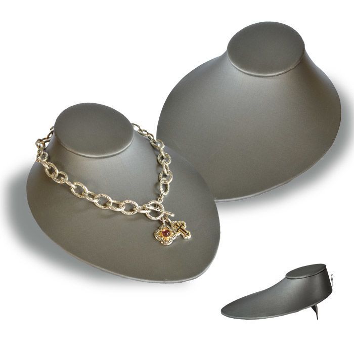 Steel Grey Leatherette Low Profile Jewelry Necklace Display Bust