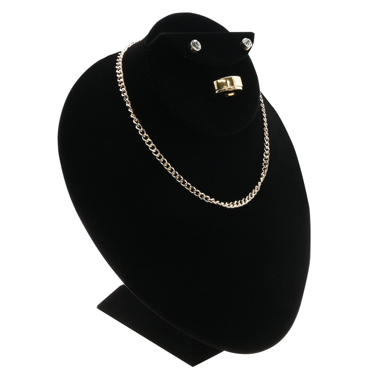 Black Velvet Necklace Bust Display, 9" Tall – Holds Necklace, Ring & Earrings