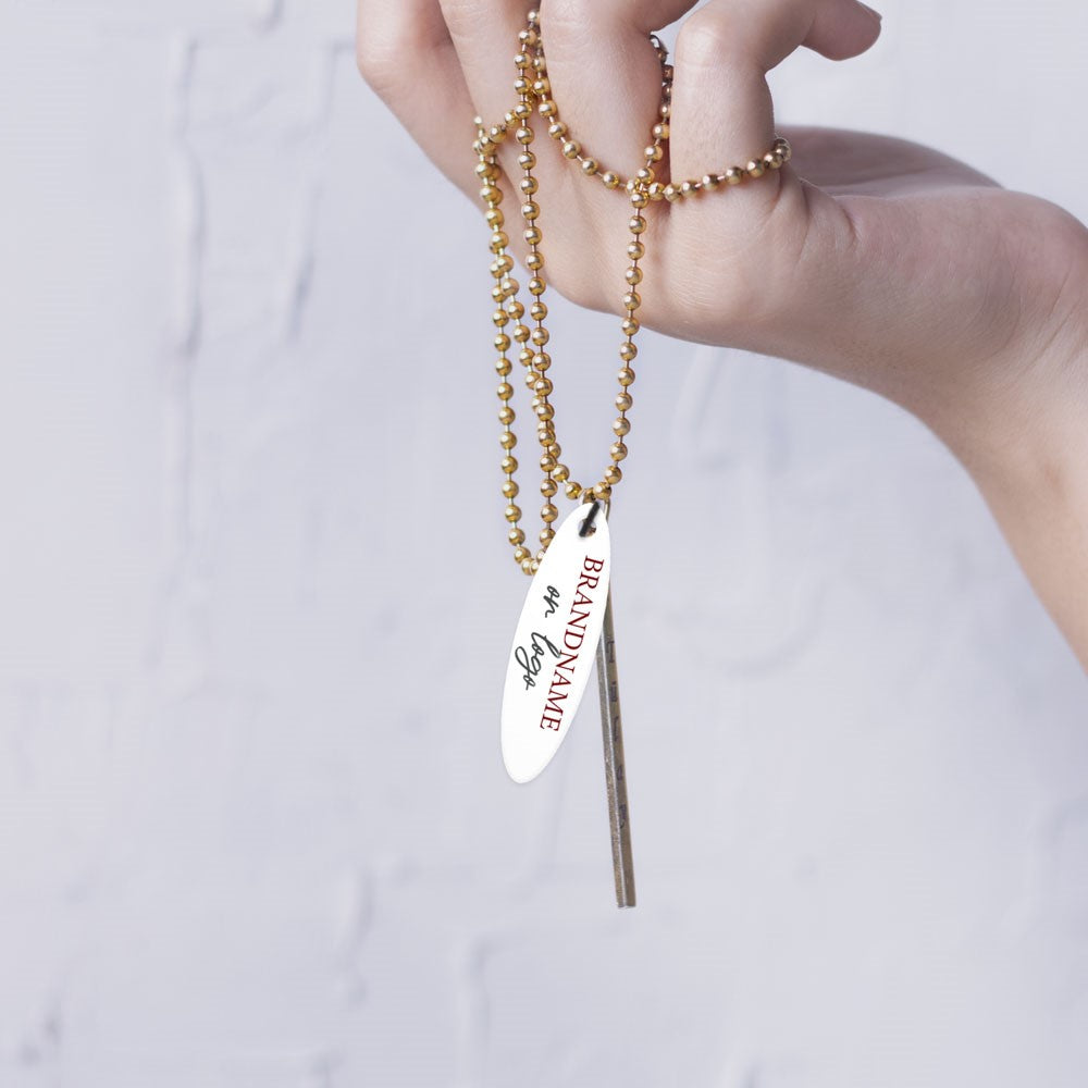 Matte White Custom Hang Tag- Oval - 1-3/4" x 1/2" (200 pcs)