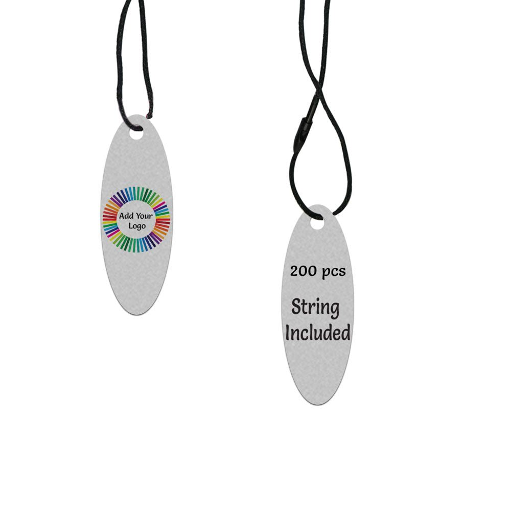 Smoke Grey Custom Hang Tag- Oval - 1-3/4" x 1/2" (200 pcs)