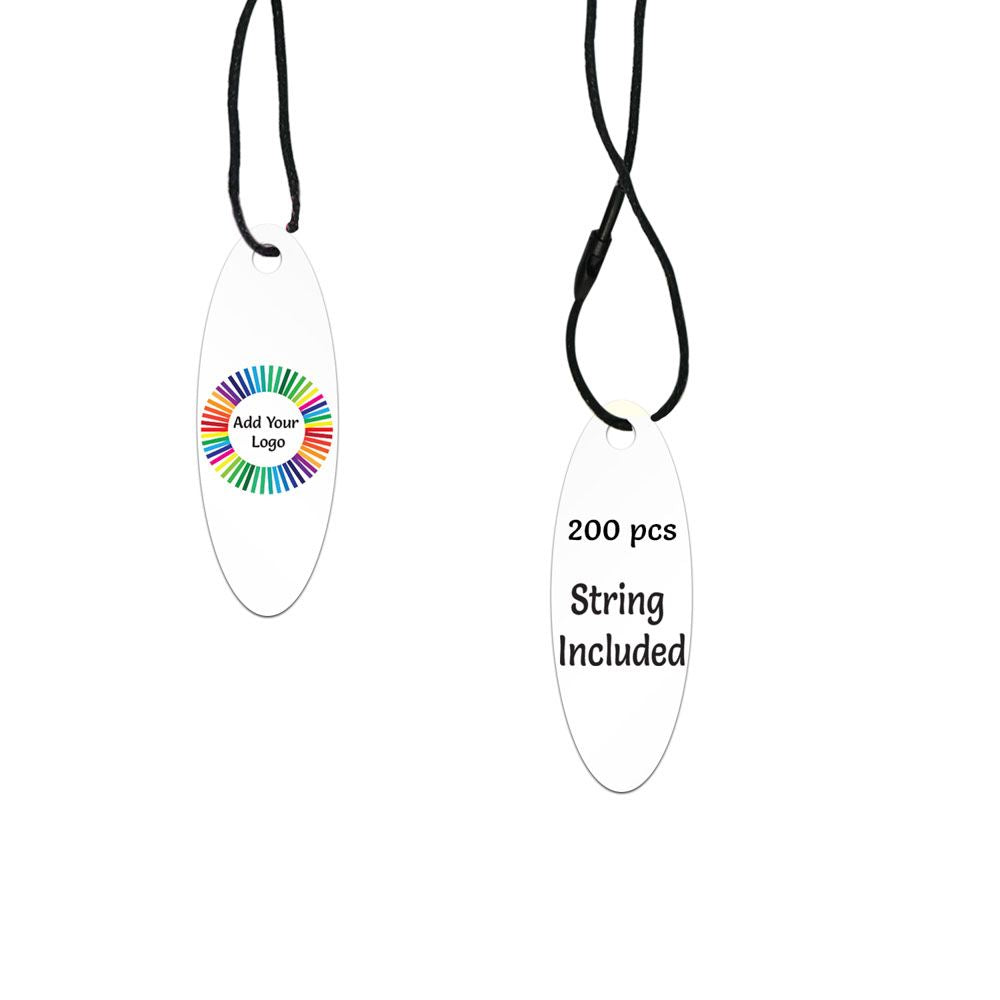 Matte White Custom Hang Tag- Oval - 1-3/4" x 1/2" (200 pcs)