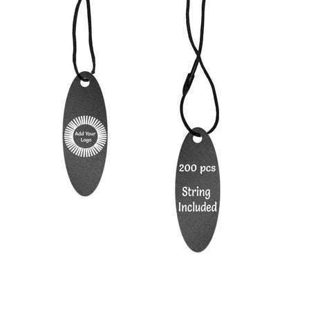 Shimmer Black Custom Hang Tag- Oval - 1-3/4" x 1/2" (200 pcs)