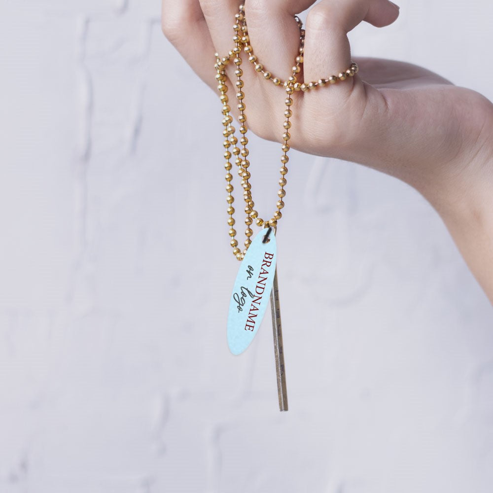 Shimmer Blue Custom Hang Tag- Oval - 1-3/4" x 1/2" (200 pcs)