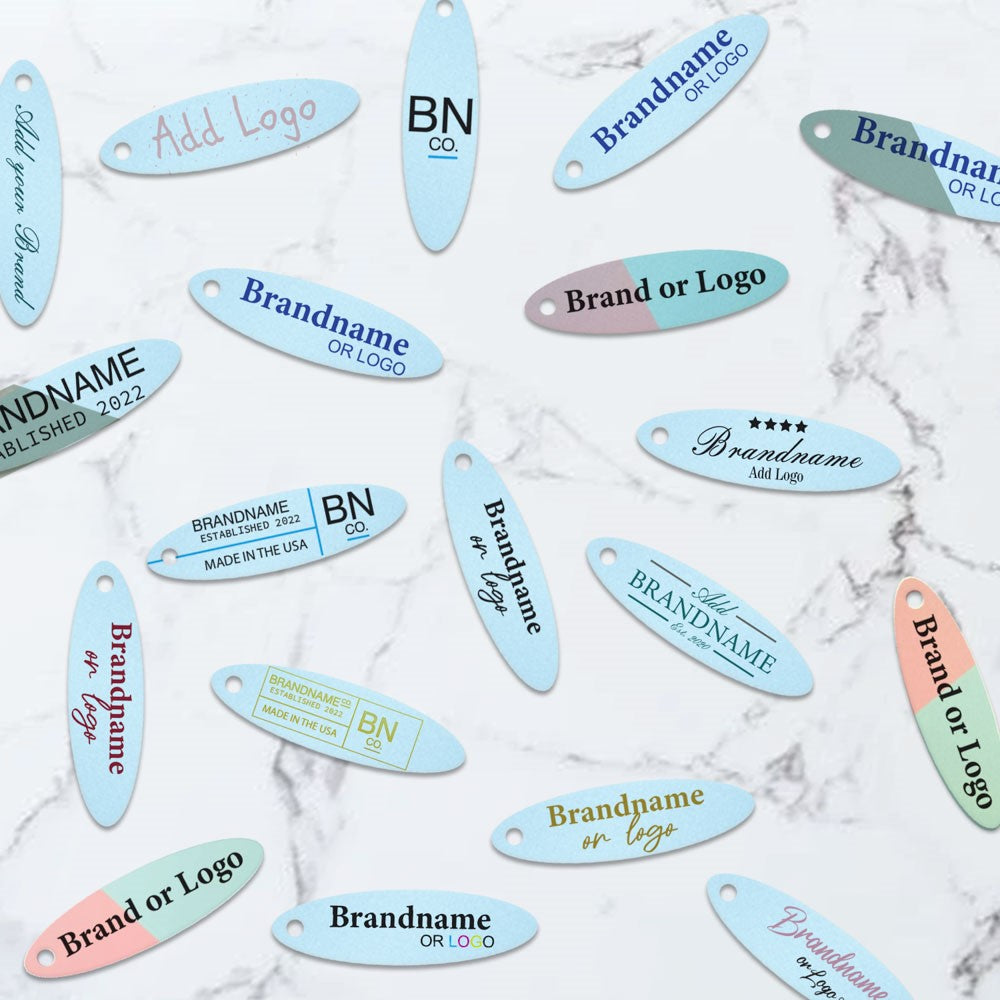 Shimmer Blue Custom Hang Tag- Oval - 1-3/4" x 1/2" (200 pcs)