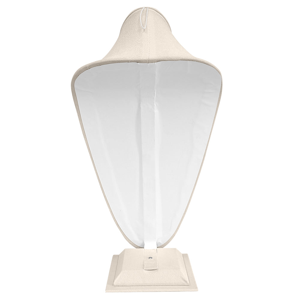Beige Faux Suede Jewelry Necklace Display Bust, 14-1/2" Tall