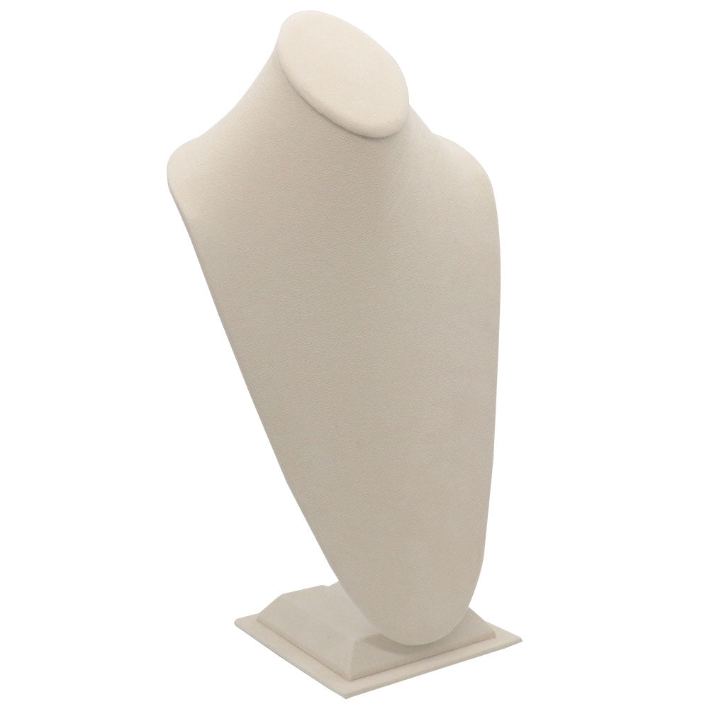 Beige Faux Suede Jewelry Necklace Display Bust, 14-1/2" Tall
