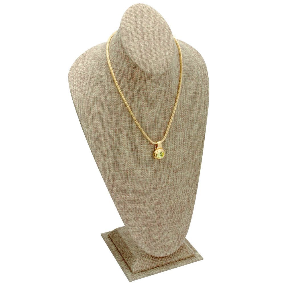 Brown Burlap Jewelry Necklace Display Bust, 14-1/2" Tall