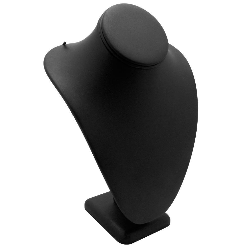 Black Leatherette Jewelry Necklace Bust, 11" Tall