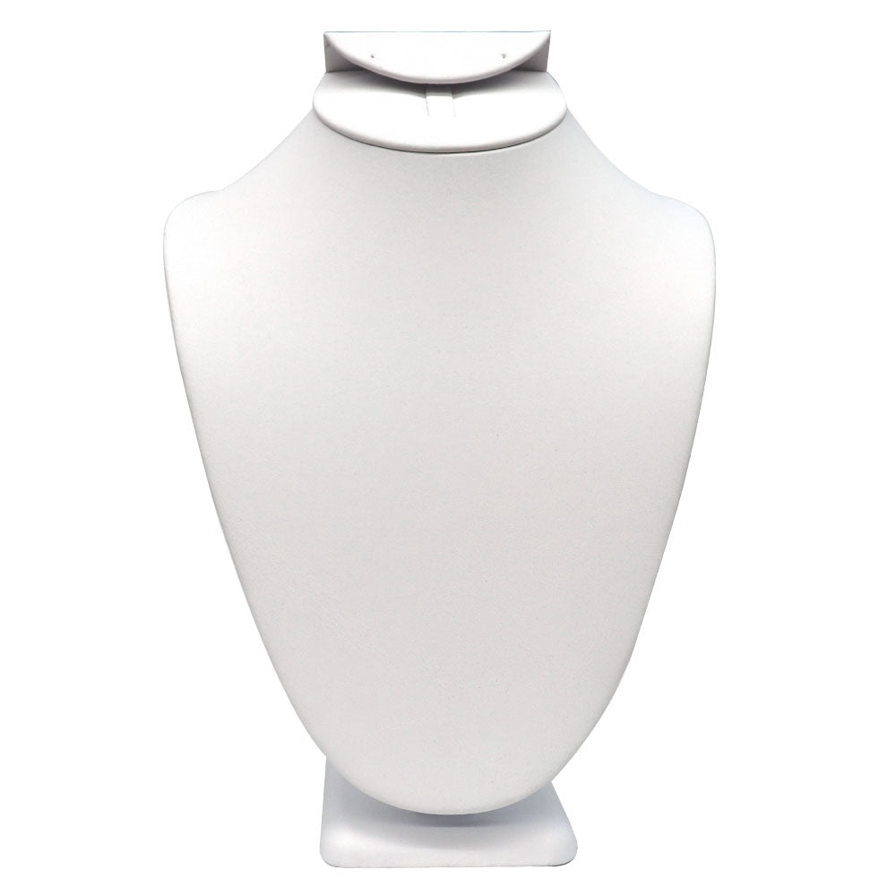 White Leatherette Jewelry Necklace / Ring / Earring Combination Bust, 7-1/2" Tall