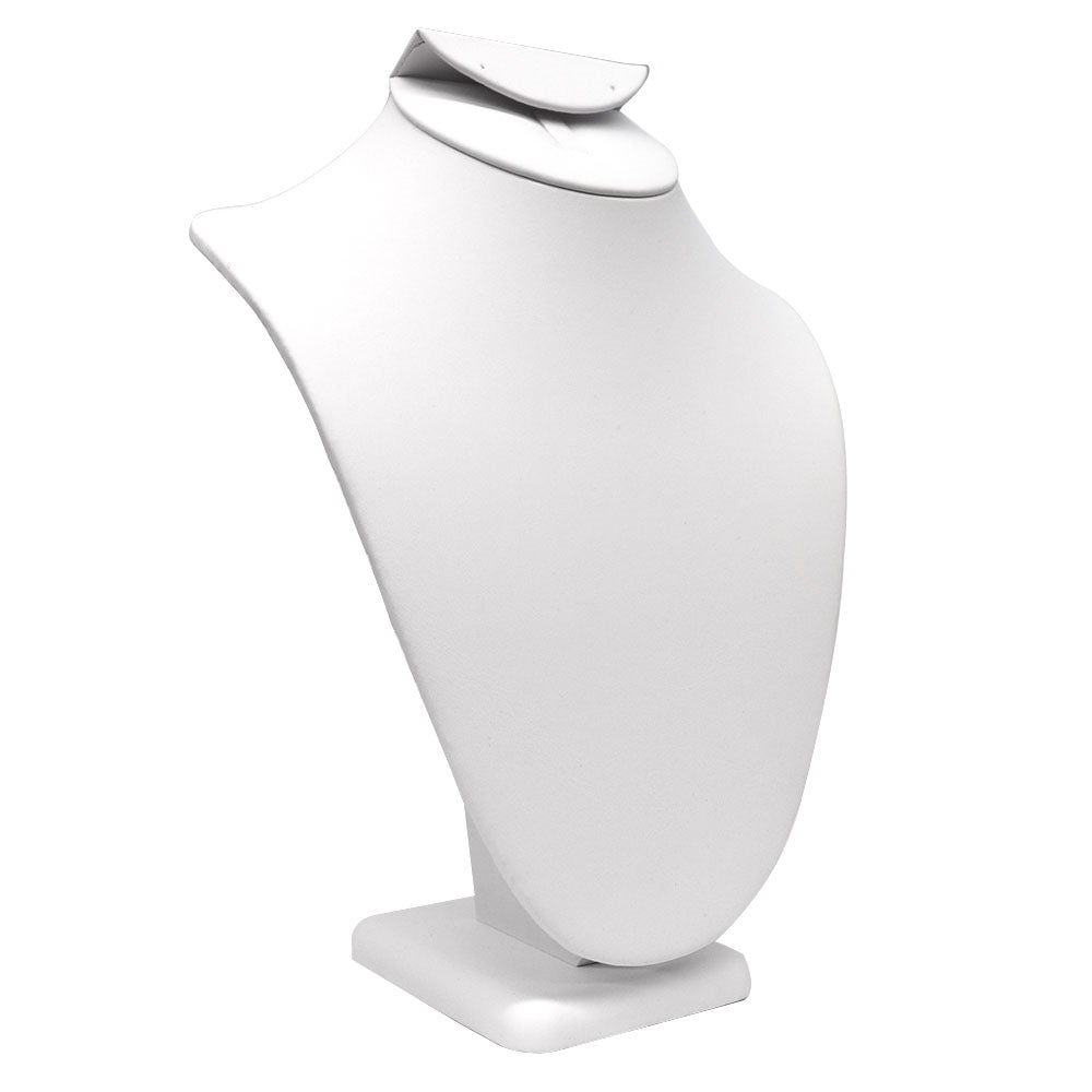 White Leatherette Jewelry Necklace / Ring / Earring Combination Bust, 7-1/2" Tall