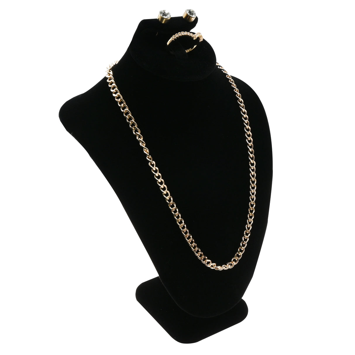 Black Velvet Necklace Bust Display, 7-1/2" Tall – Holds Necklace, Ring & Earrings