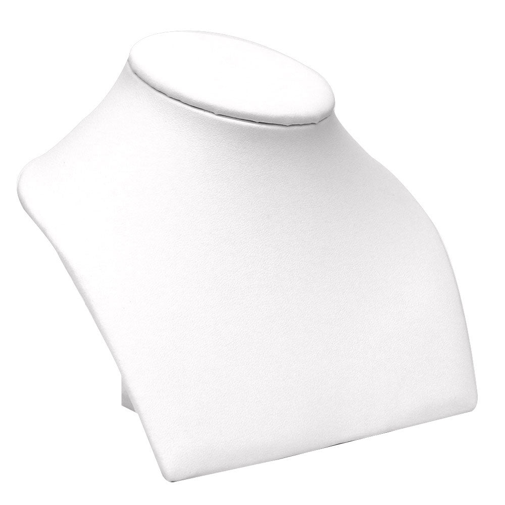 White Leatherette Low-Profile Jewelry Necklace Bust, 5" Tall