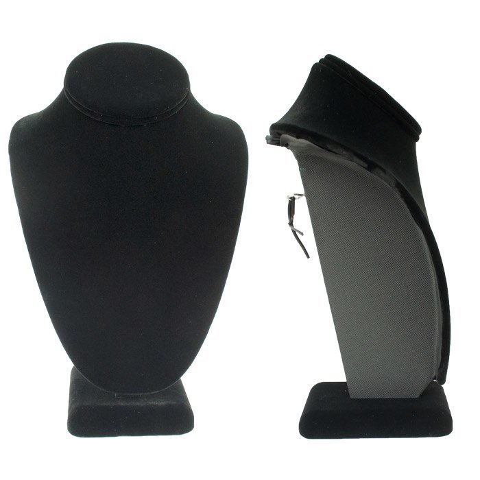 Black Velvet Jewelry Necklace Display Bust, 10" Tall
