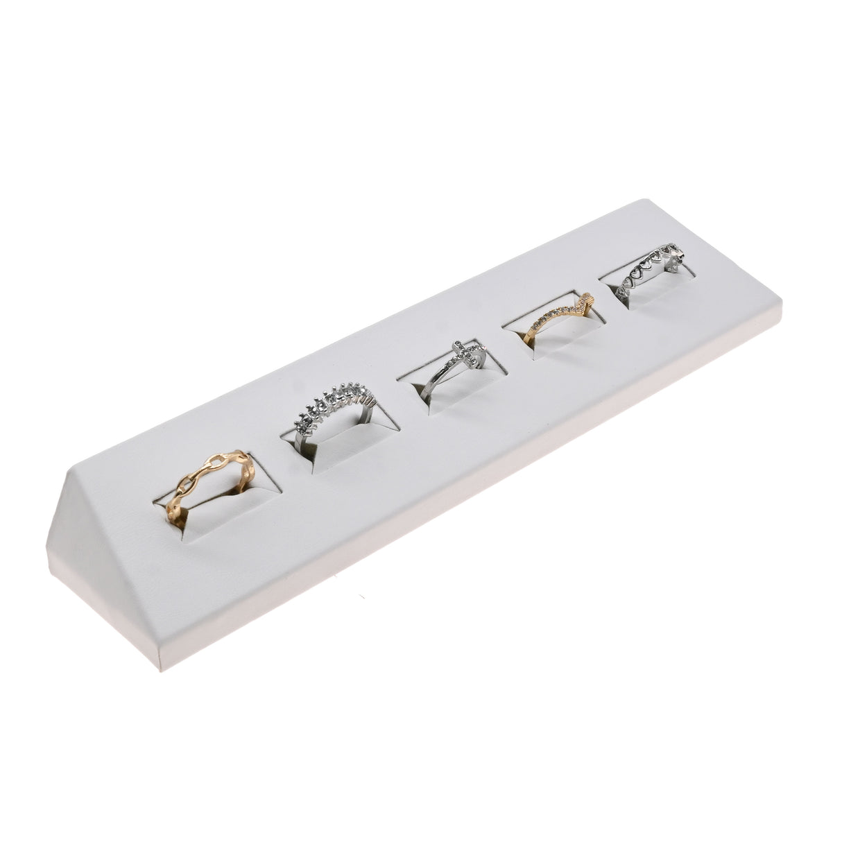 White Leatherette 5 Slot Jewelry Ring Display Tray