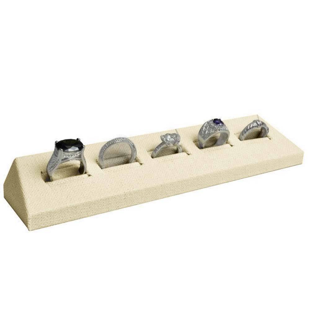 Beige Linen 5 Slot Jewelry Ring Display
