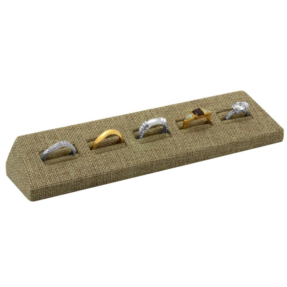 Brown Burlap 5 Slot Jewelry Ring Display