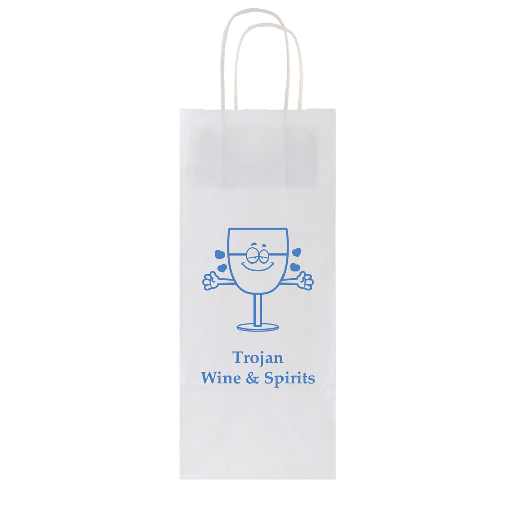 Custom White Kraft Paper Wine Shopping Bags