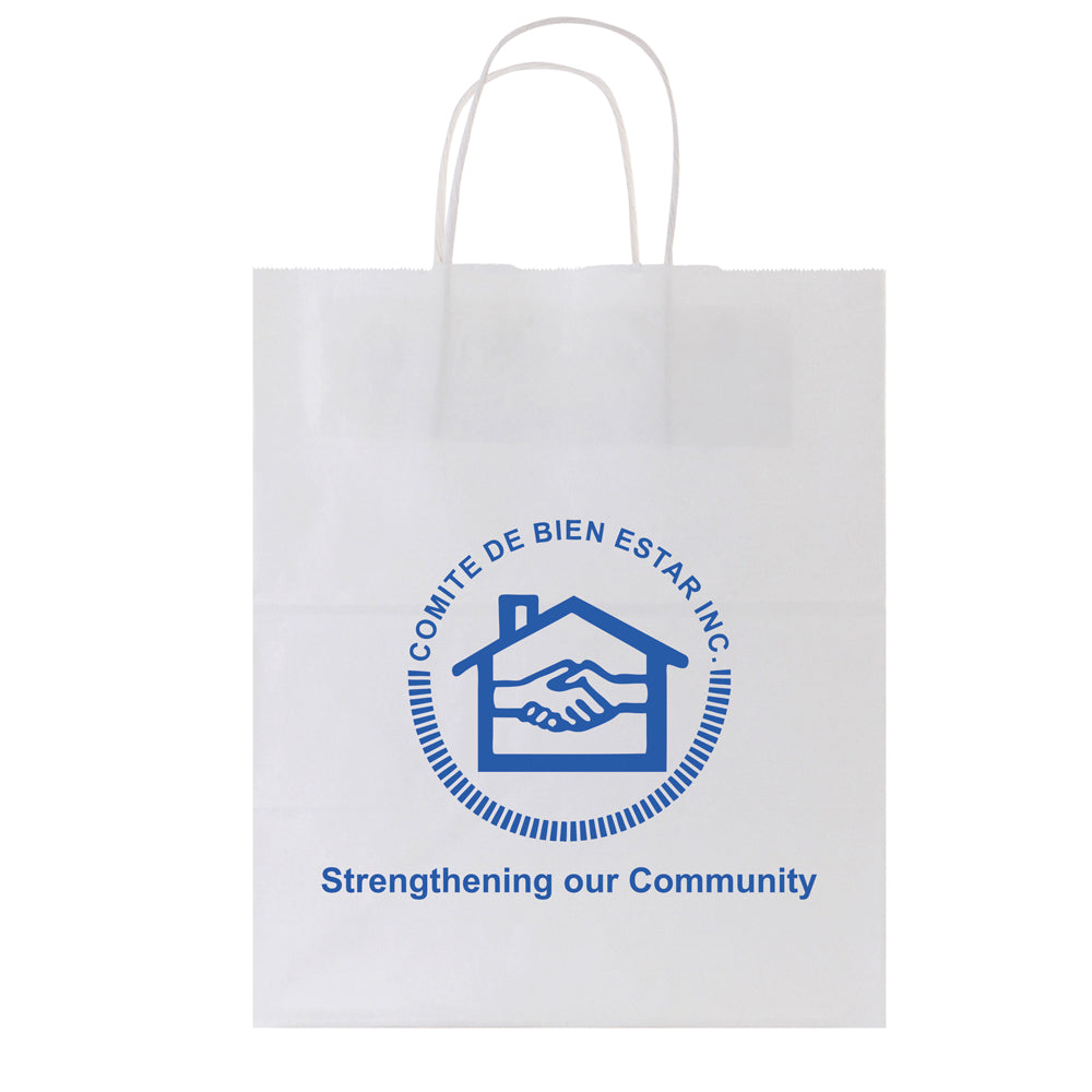 Personalized White Kraft Shopping Bags With Handles