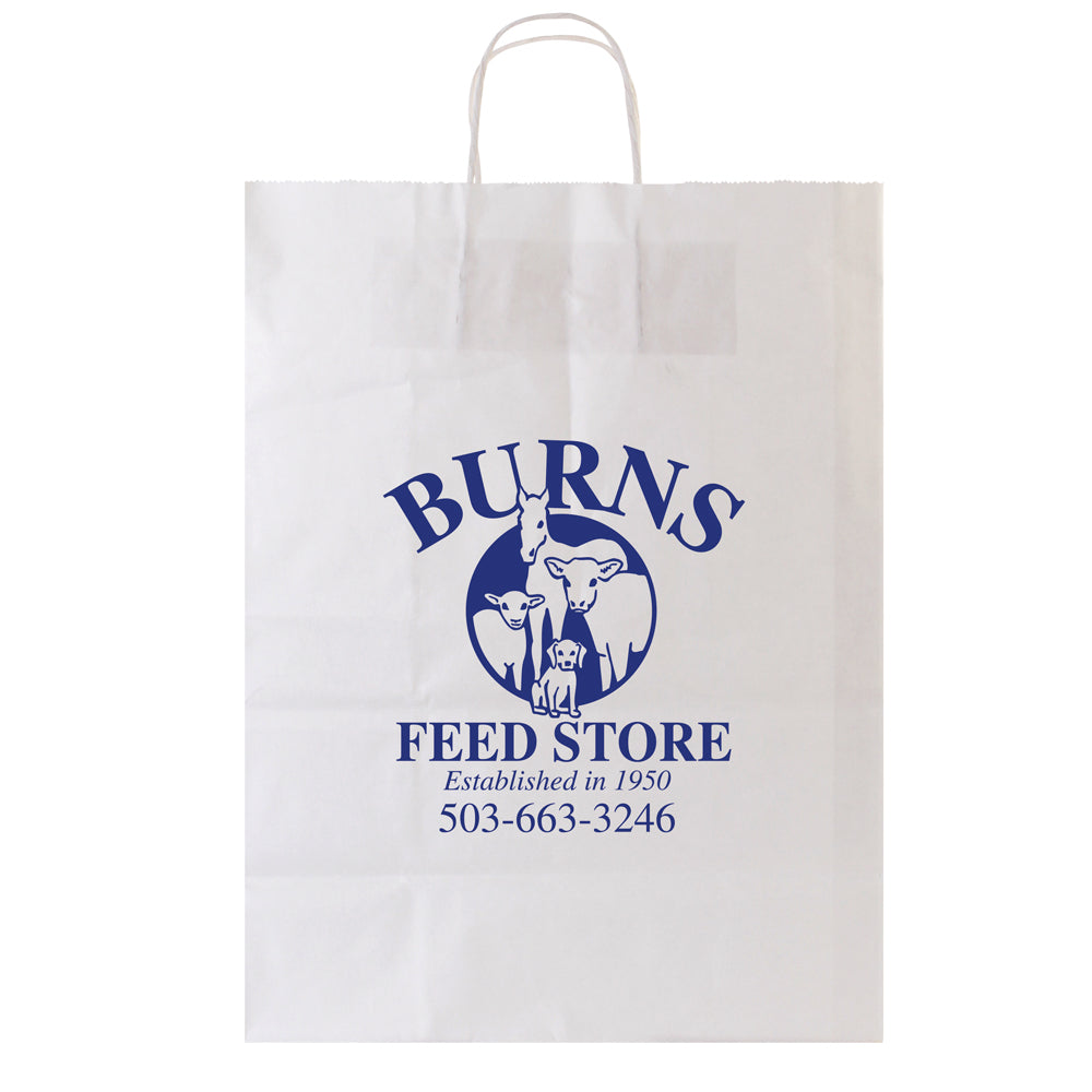Custom Printed White Kraft Paper Shopping Bags with Handles