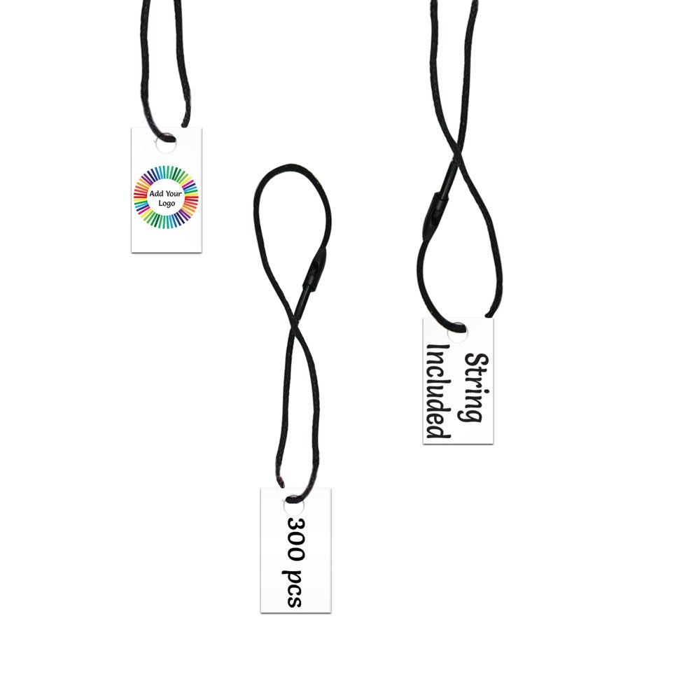 Matte White Custom Hang Tag Rectangle - 1" x 1/2" (300 pcs)