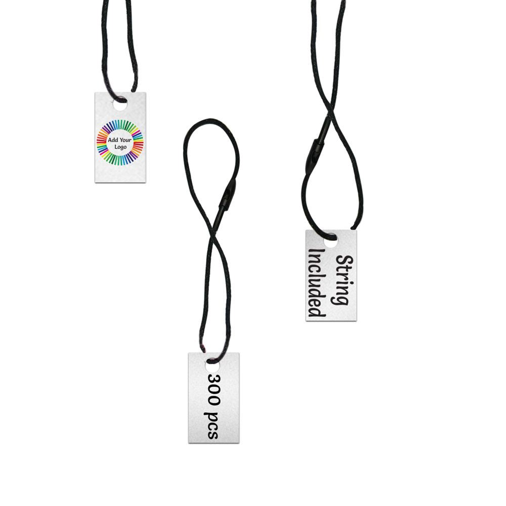 Shimmer Silver Custom Hang Tag Rectangle - 1" x 1/2" (300 pcs)