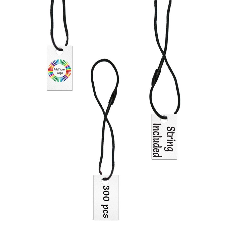 Shimmer White Custom Hang Tag Rectangle - 1" x 1/2" (300 pcs)