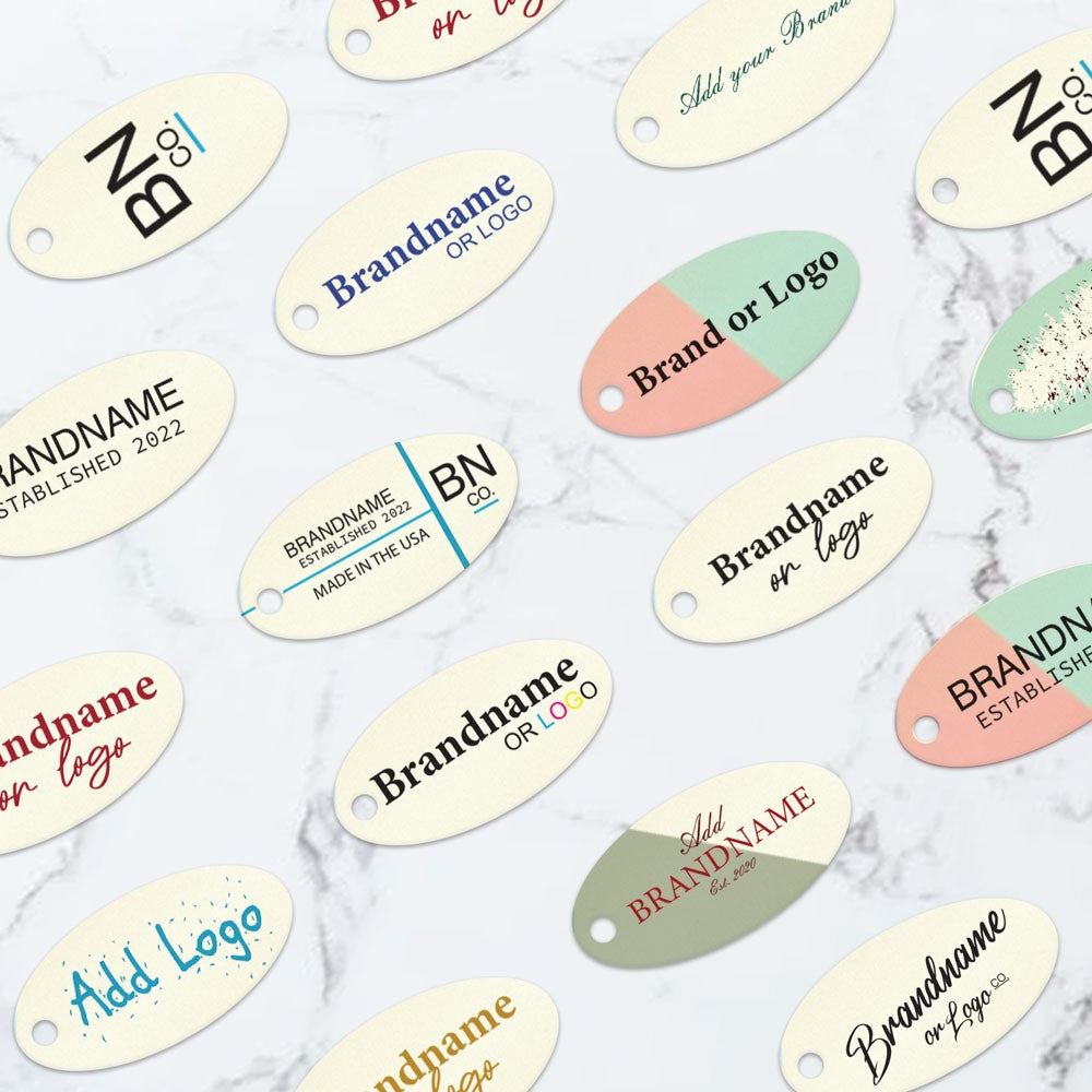Ivory Custom Hang Tag - Oval - 1" x 2" (100 pcs)