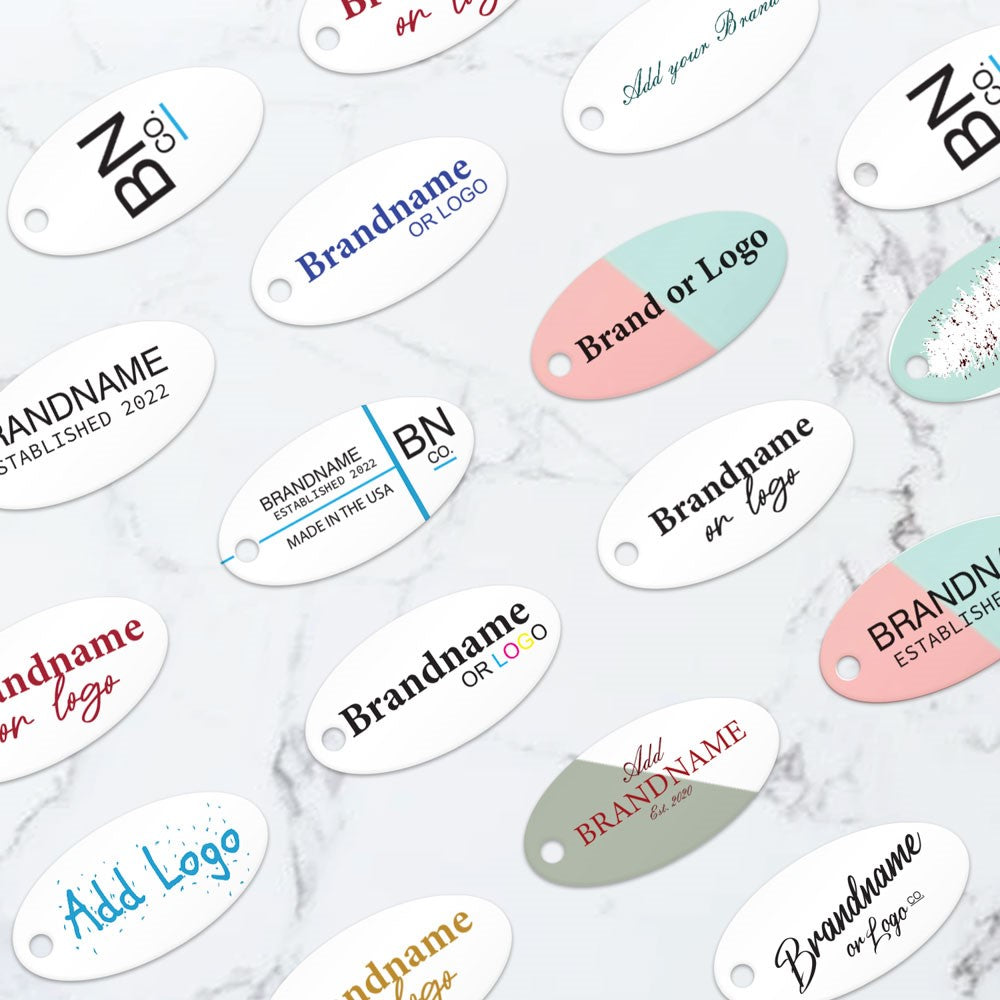 Matte White Custom Hang Tag - Oval - 1" x 2" (100 pcs)