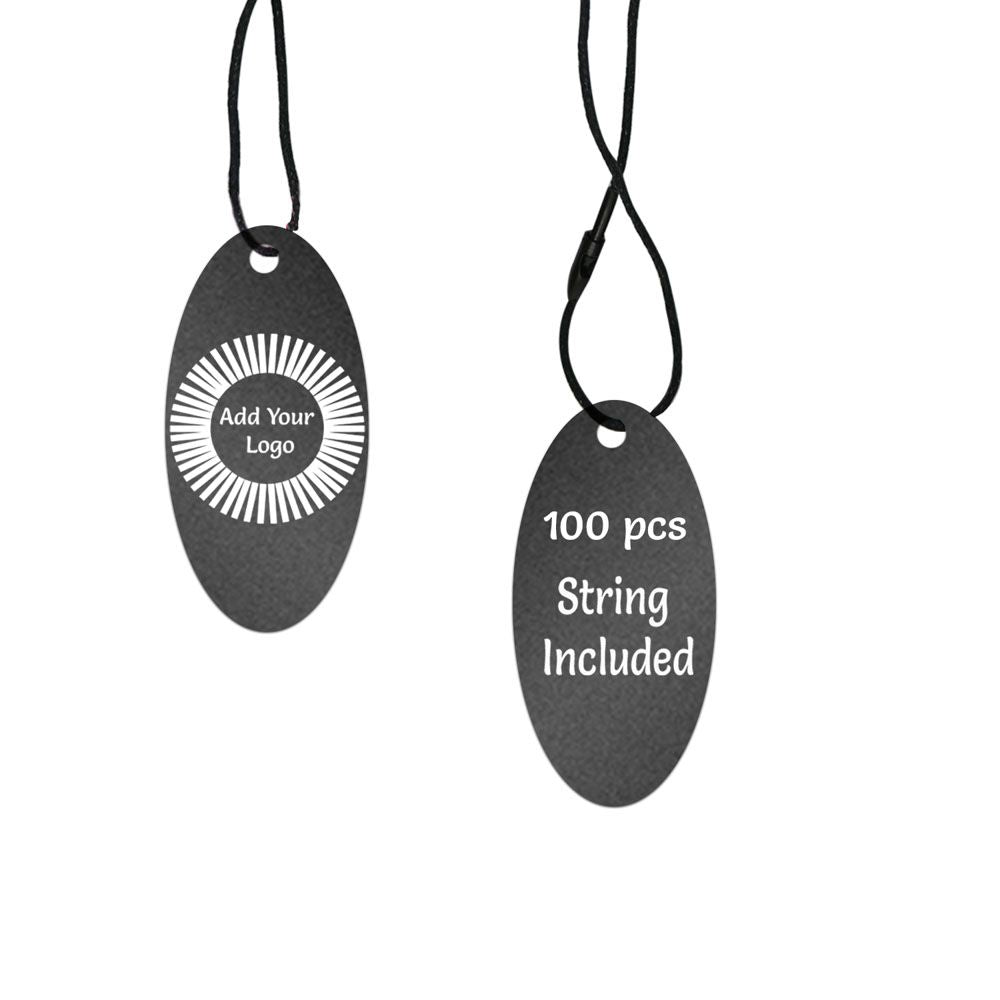 Shimmer Black Custom Hang Tag - Oval - 1" x 2" (100 pcs)