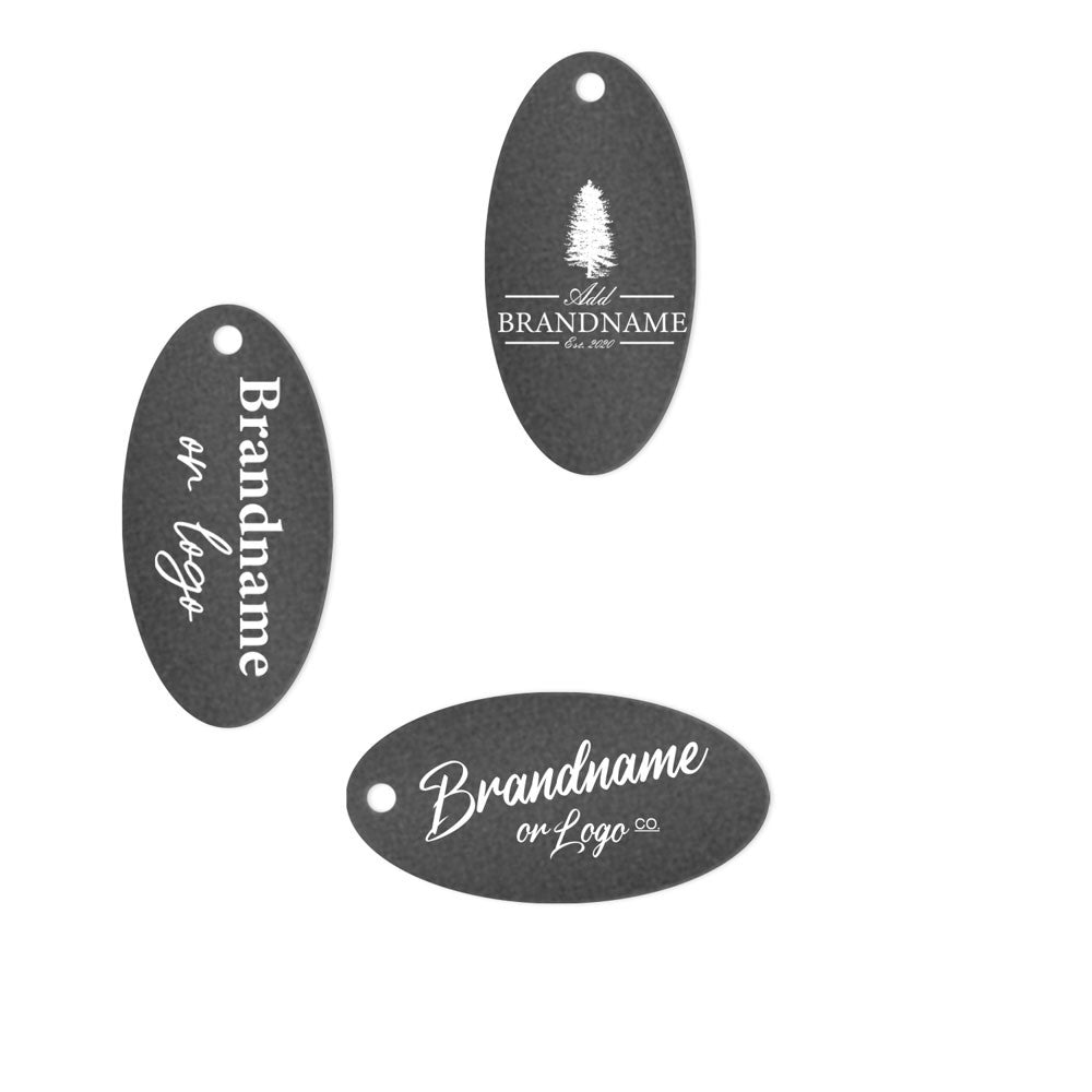 Shimmer Black Custom Hang Tag - Oval - 1" x 2" (100 pcs)