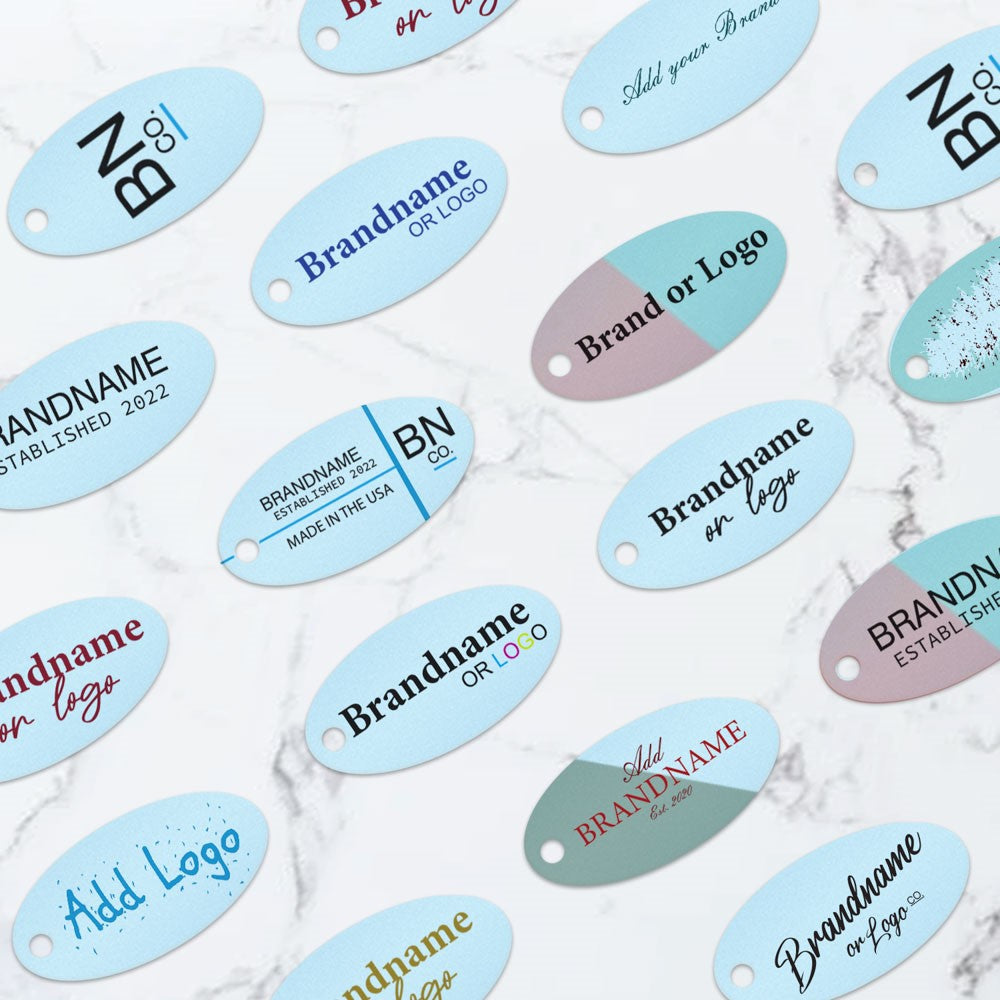 Shimmer Blue Custom Hang Tag - Oval - 1" x 2" (100 pcs)