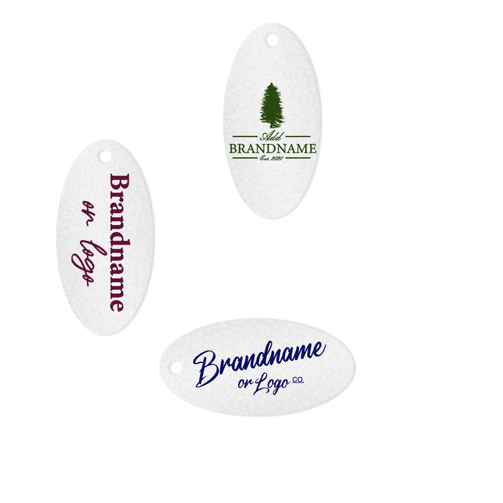 Shimmer Silver Custom Hang Tag - Oval - 1" x 2" (100 pcs)