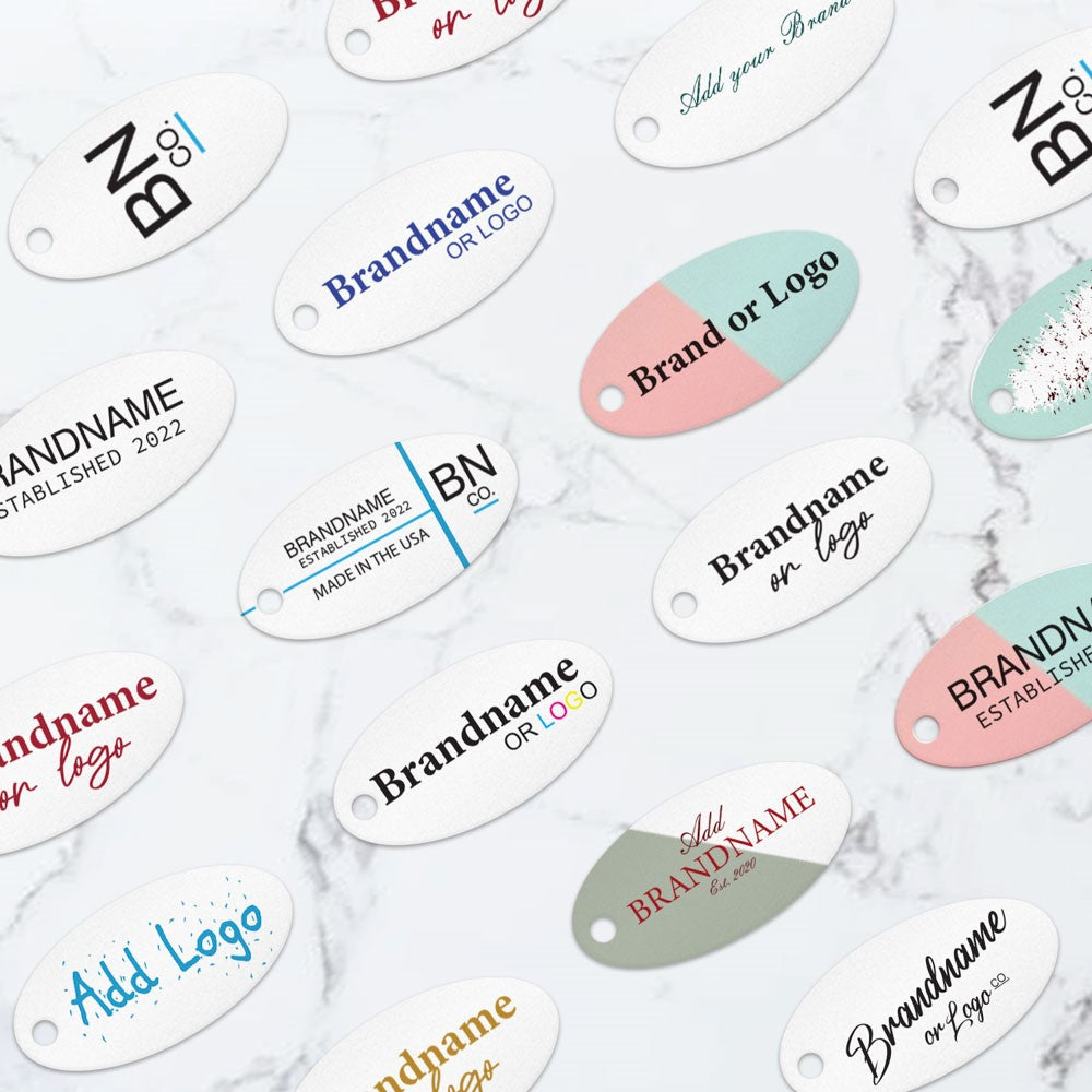 Shimmer White Custom Hang Tag - Oval - 1" x 2" (100 pcs)