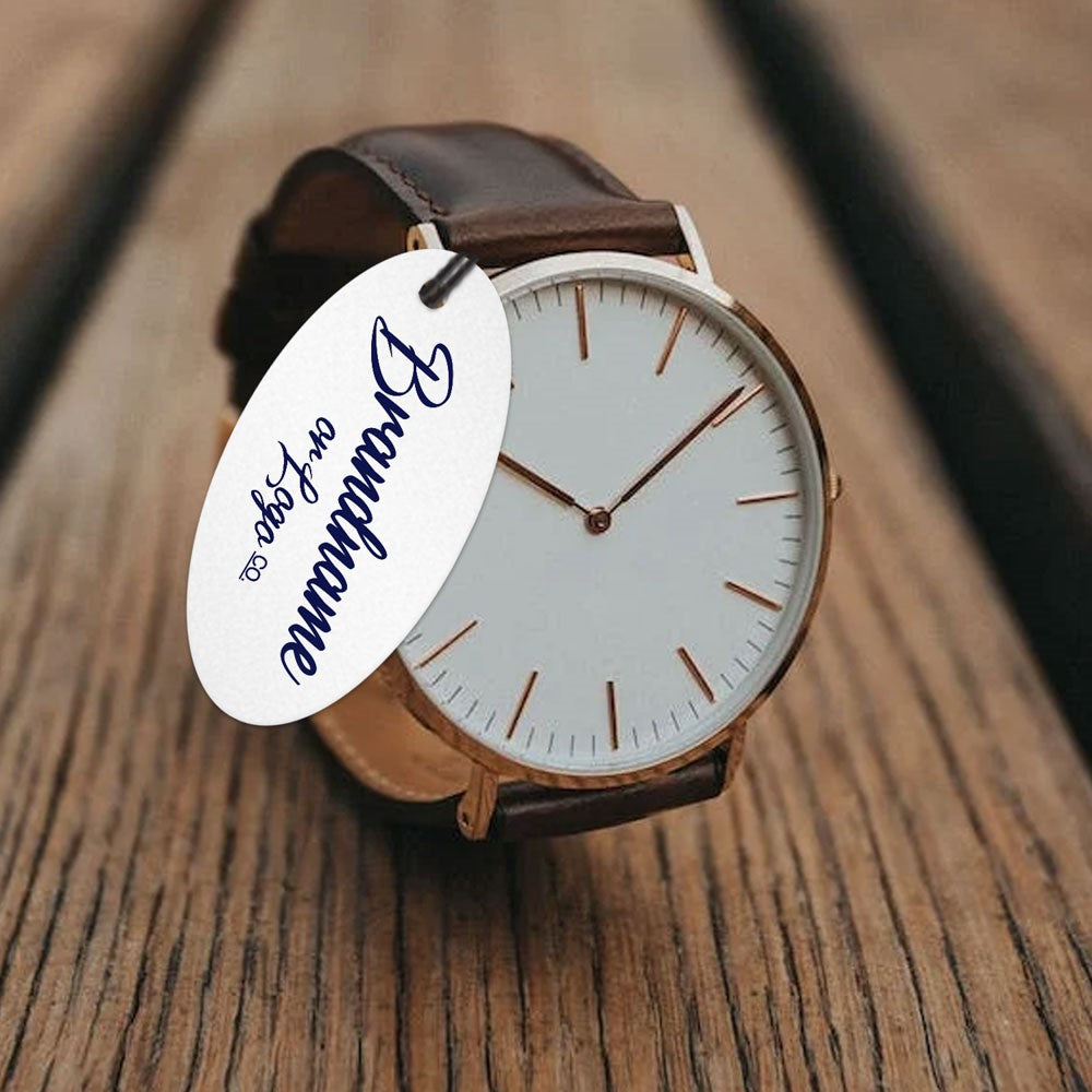 Shimmer White Custom Hang Tag - Oval - 1" x 2" (100 pcs)