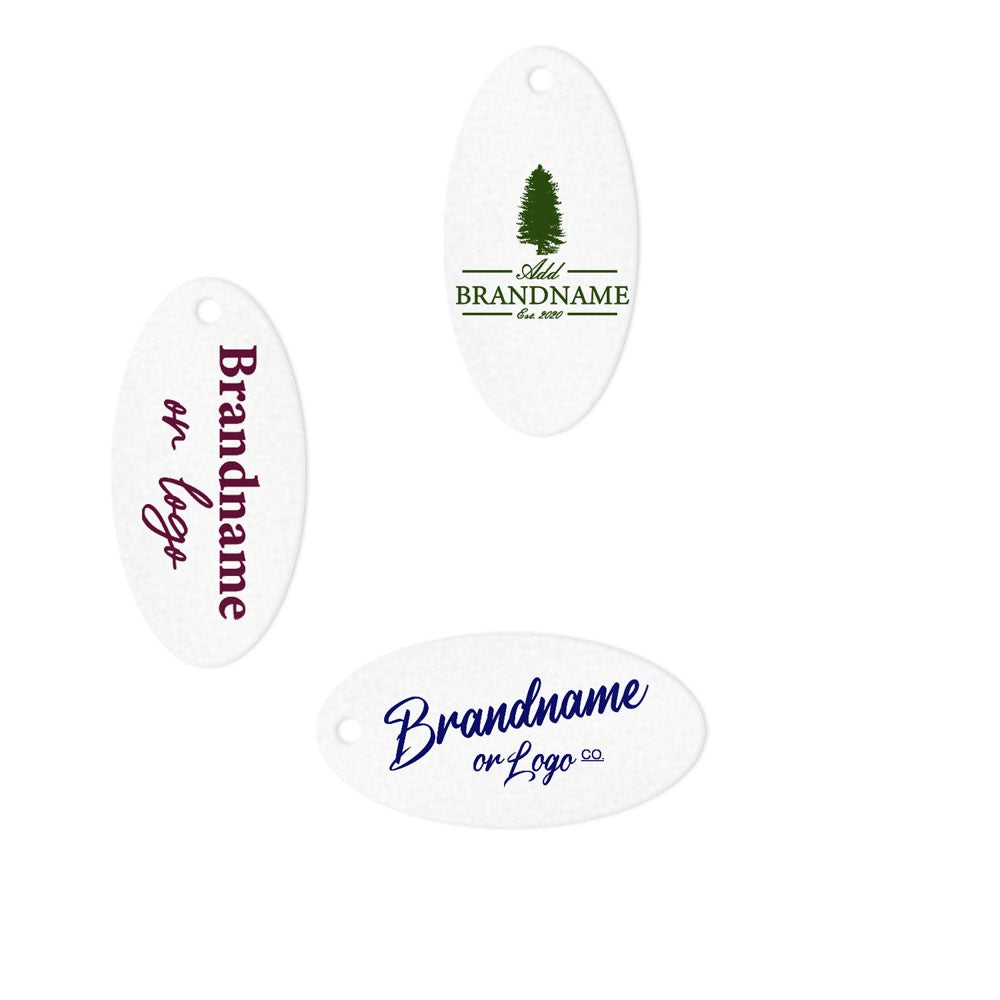 Shimmer White Custom Hang Tag - Oval - 1" x 2" (100 pcs)