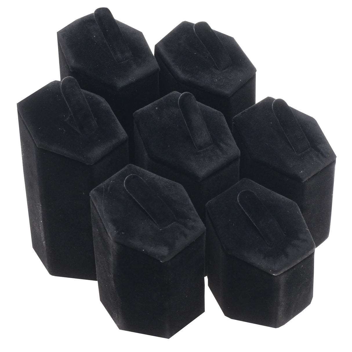Black Velvet 7 Piece Jewelry Ring Display Riser Set