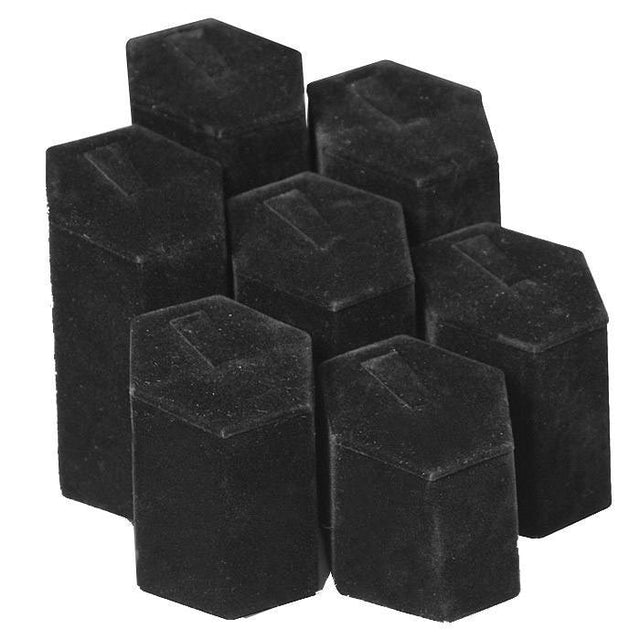 Black Velvet 7 Piece Jewelry Ring Display Riser Set