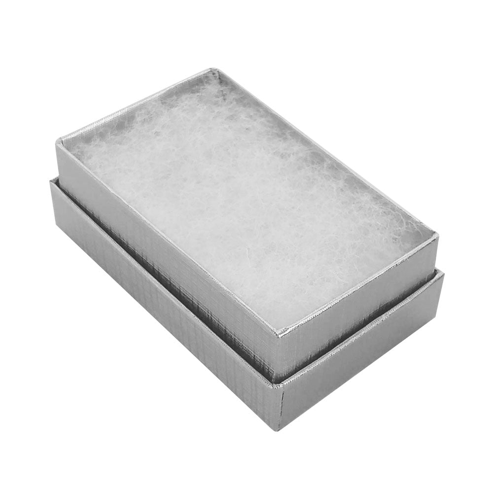 Silver Linen Pattern Paper Cotton Filled Jewelry Gift Boxes #21