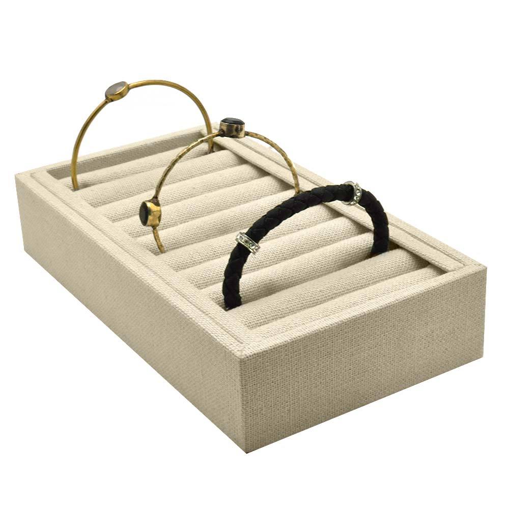 Tan Linen 9 Slot Jewelry Bangle Display Tray